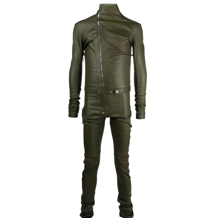 Men's Zipper Leather Jumpsuit - Edgy and Functional - AMSEL LEATHERS