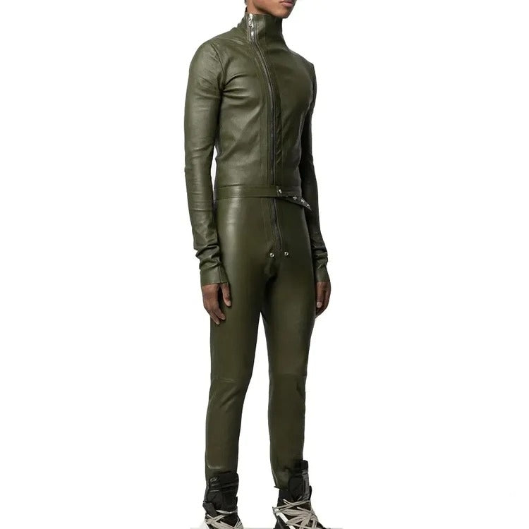 Men's Zipper Leather Jumpsuit - Edgy and Functional - AMSEL LEATHERS