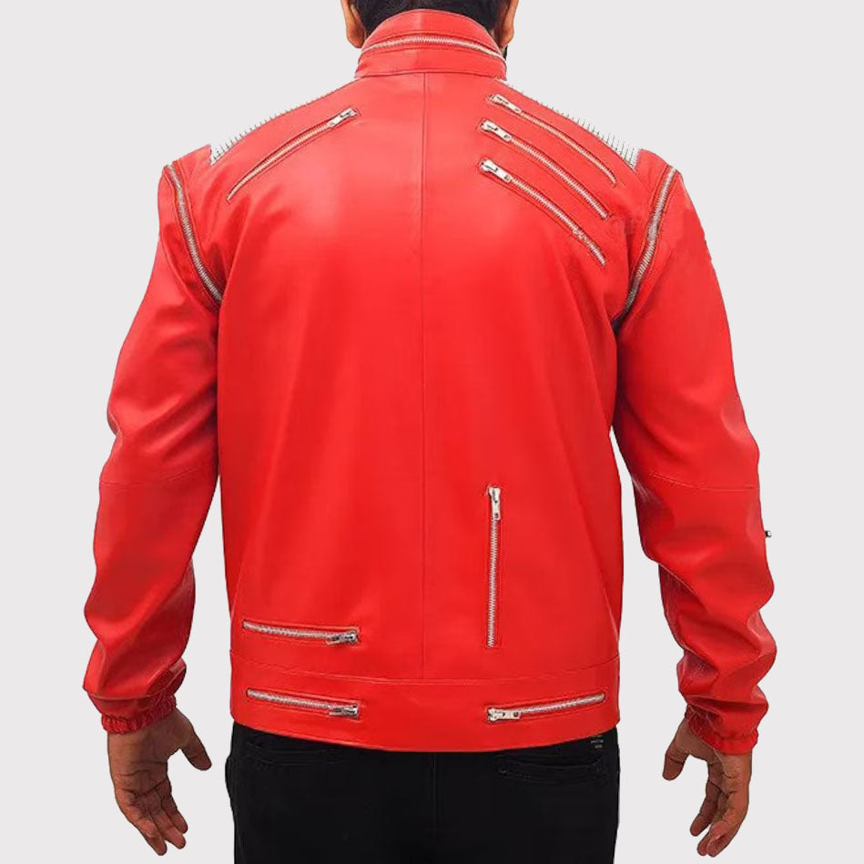 Michael Jackson 'MJ Beat It' Real Leather Biker Jacket for Men - AMSEL LEATHERS