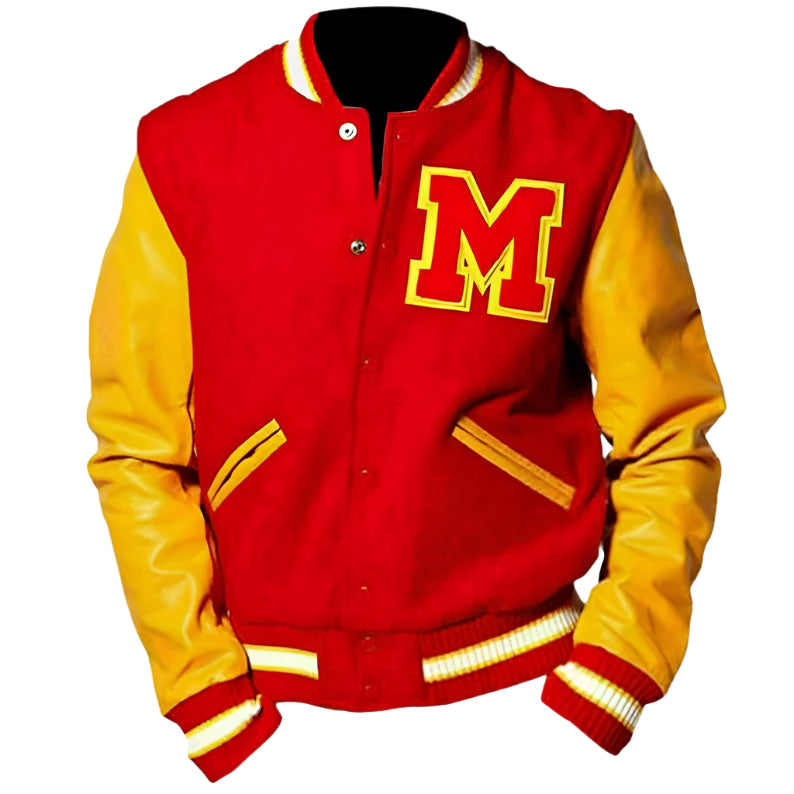 MJ Michael Jackson Thriller Varsity Bomber Jacket - Red M Logo - AMSEL LEATHERS