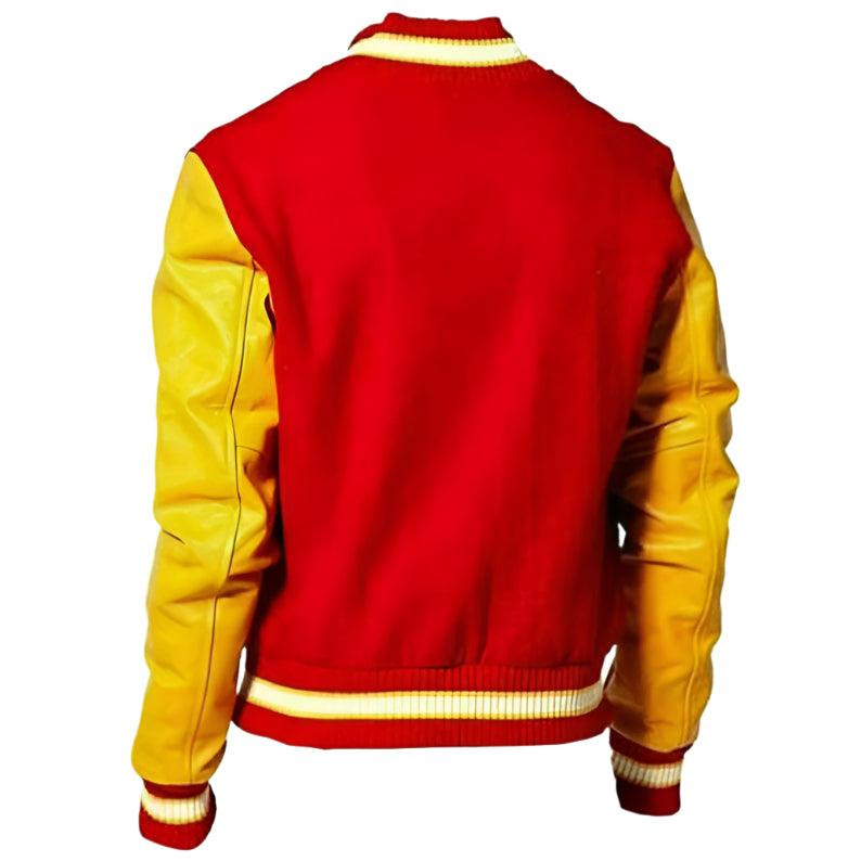 MJ Michael Jackson Thriller Varsity Bomber Jacket - Red M Logo - AMSEL LEATHERS