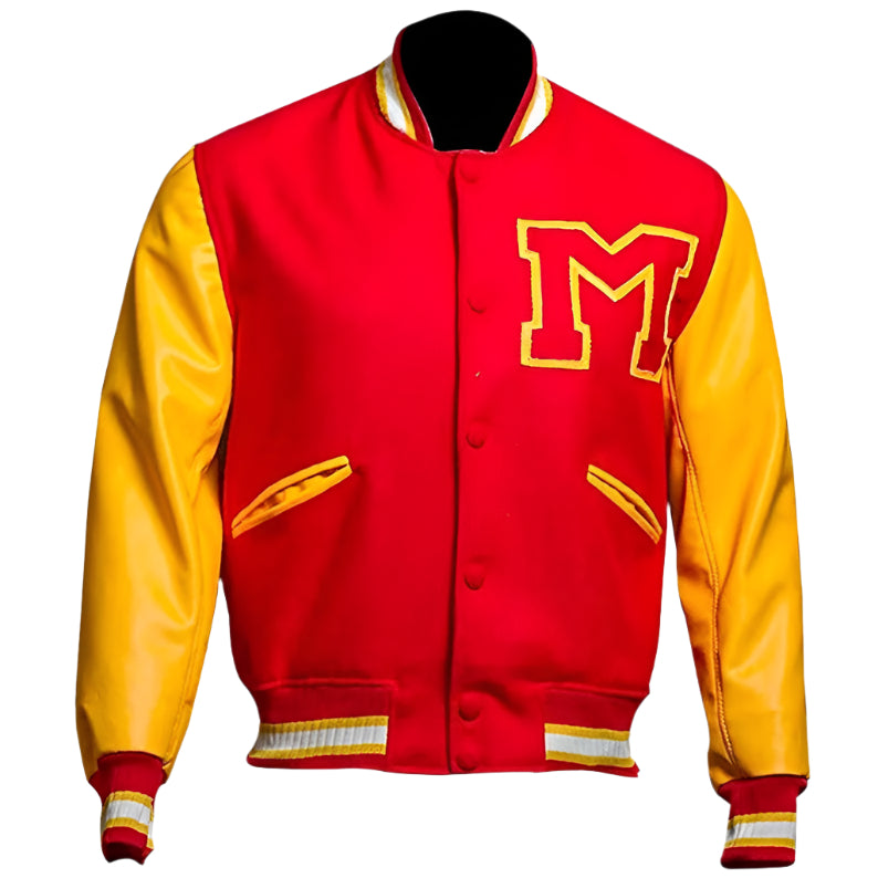 MJ Michael Jackson Thriller Varsity Bomber Jacket - Red M Logo - AMSEL LEATHERS