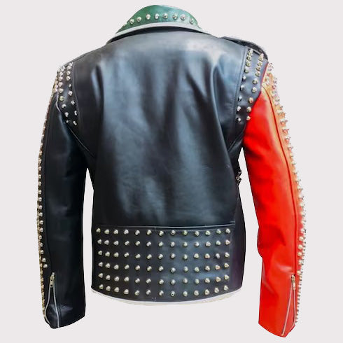 Handmade Gothic Patches Studded Leather Jacket for Men - Motorbike Hippie Fashion - AMSEL LEATHERS