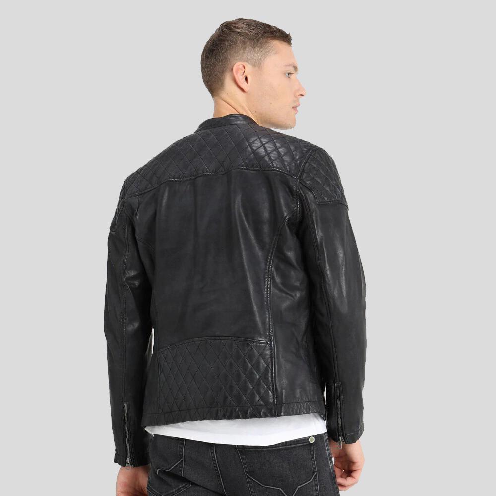 women's black quilted lambskin leather racer jacket selene side angle