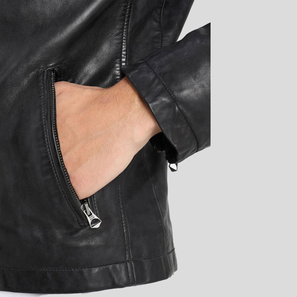 women's black quilted lambskin leather racer jacket selene texture detail