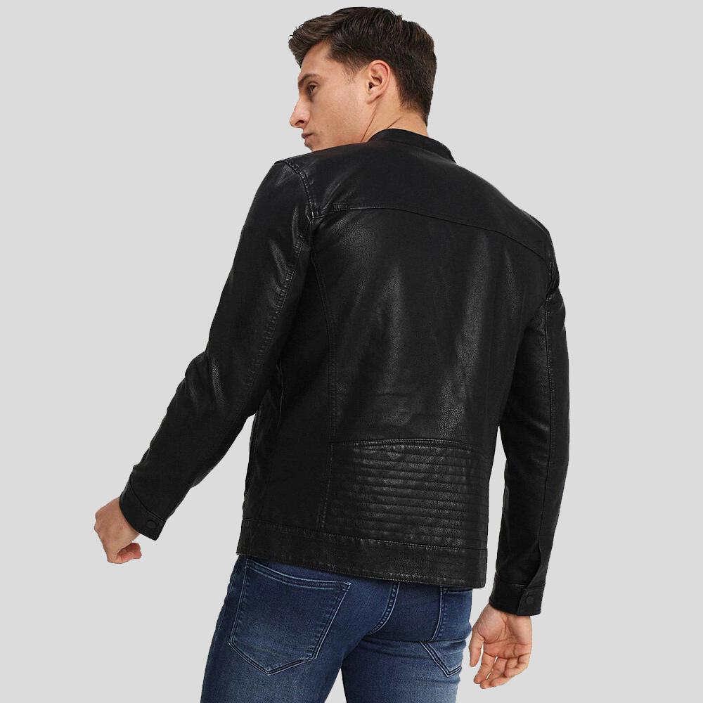 men's black quilted lambskin leather racer jacket silas back view
