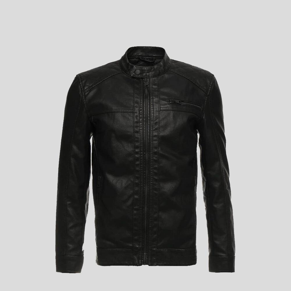 men's black quilted lambskin leather racer jacket silas texture detail