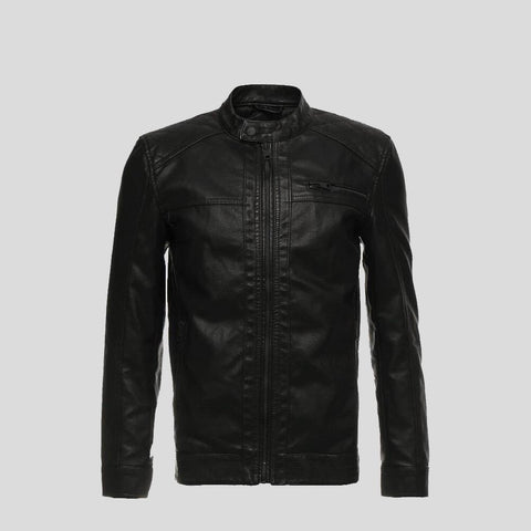 men's black quilted lambskin leather racer jacket silas texture detail