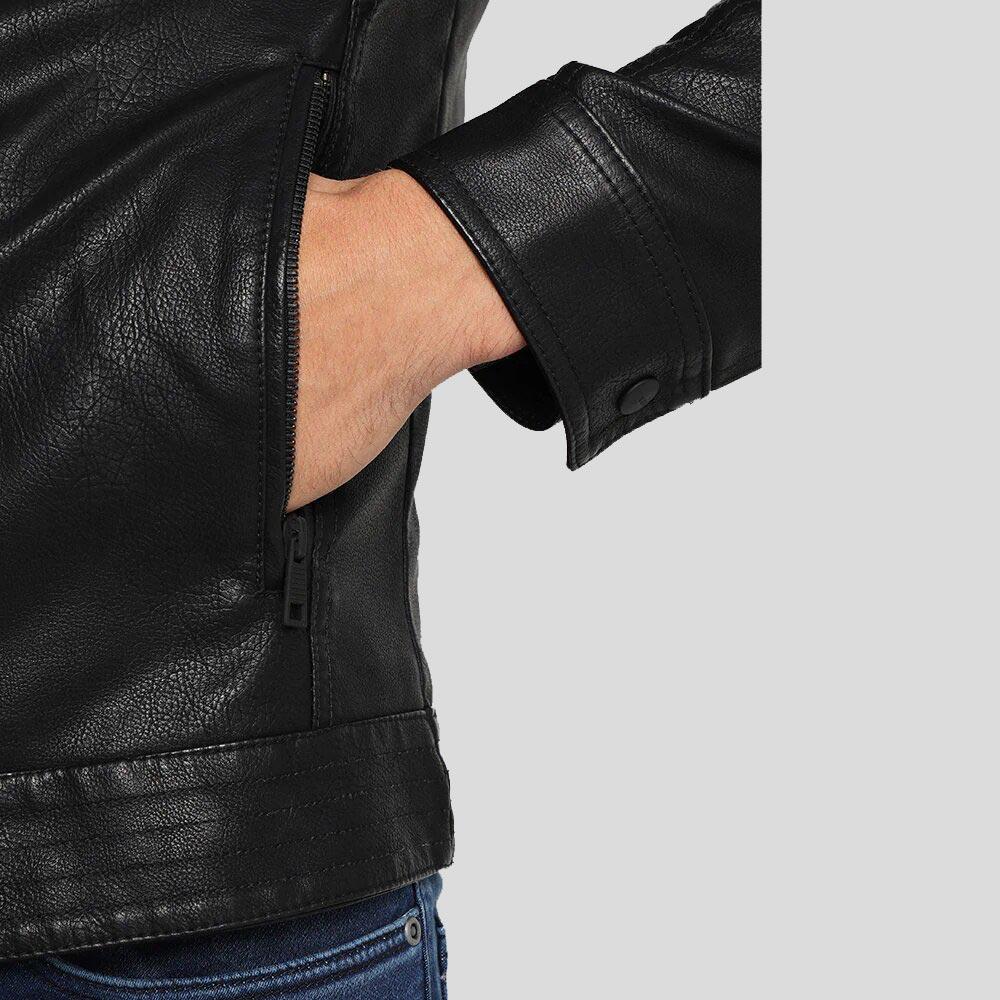 men's black quilted lambskin leather racer jacket silas styling view