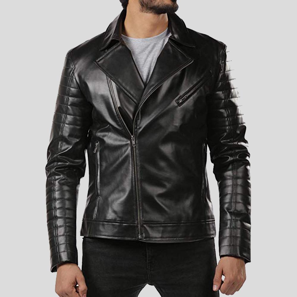 men's black lambskin leather bomber jacket lorcan front view