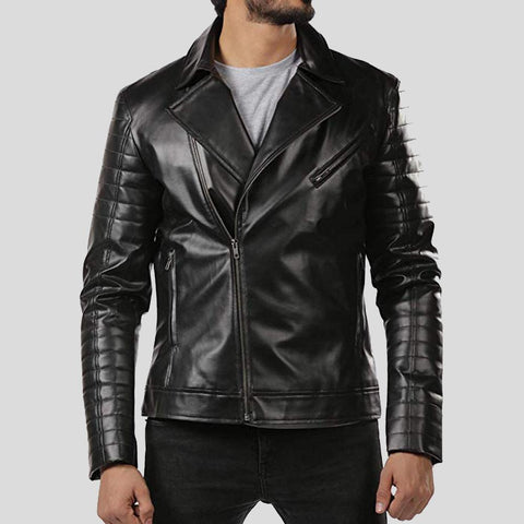 men's black lambskin leather bomber jacket lorcan front view
