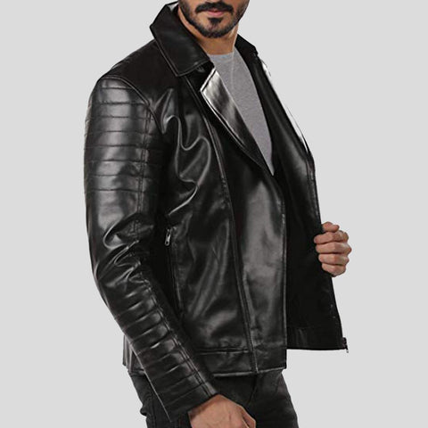 men's black lambskin leather bomber jacket lorcan side angle