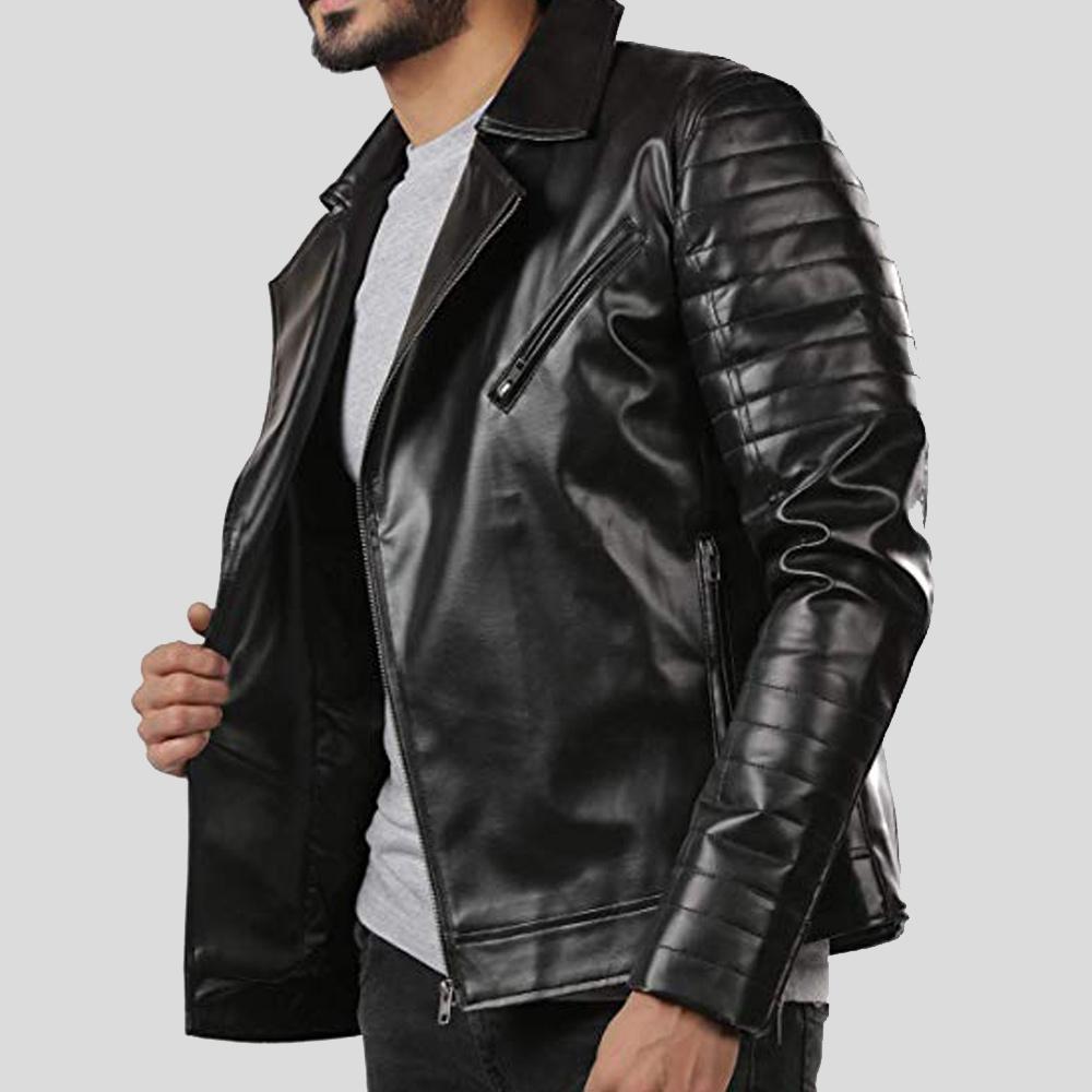 men's black lambskin leather bomber jacket lorcan back view