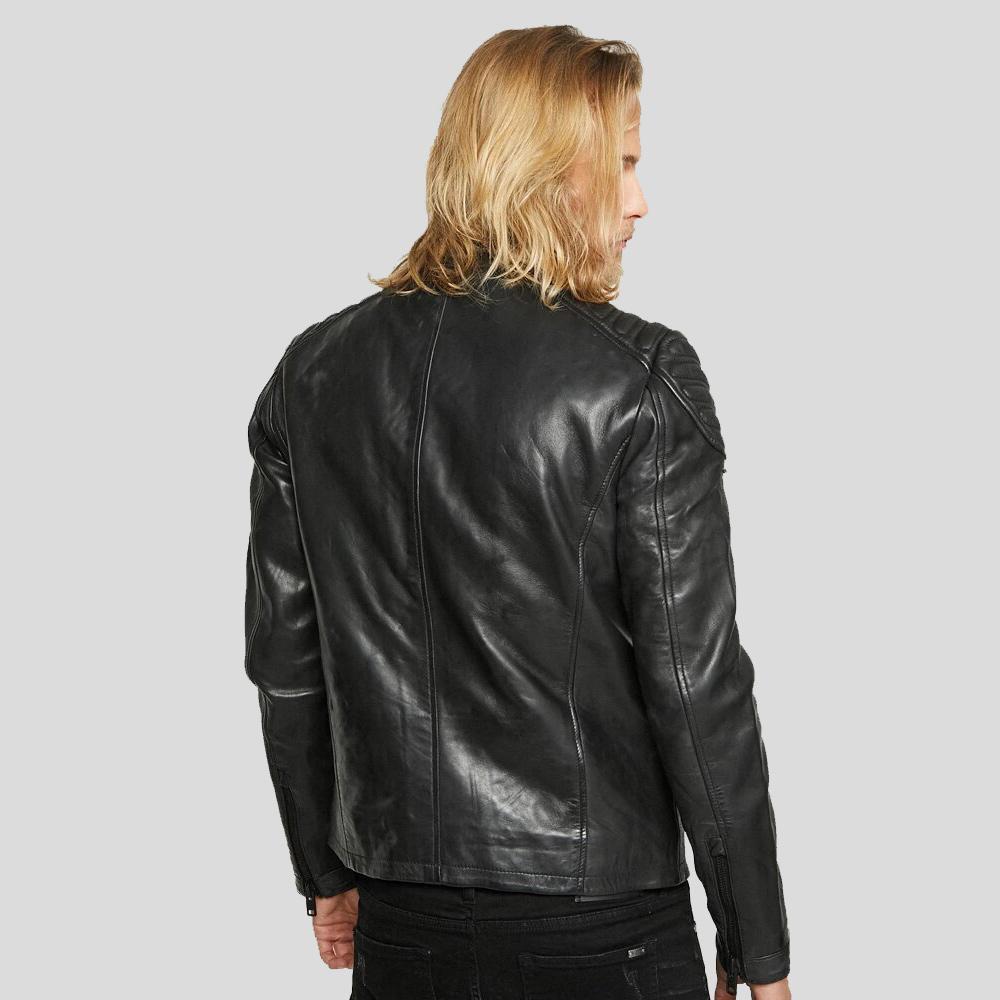men's black quilted leather biker jacket armand back view