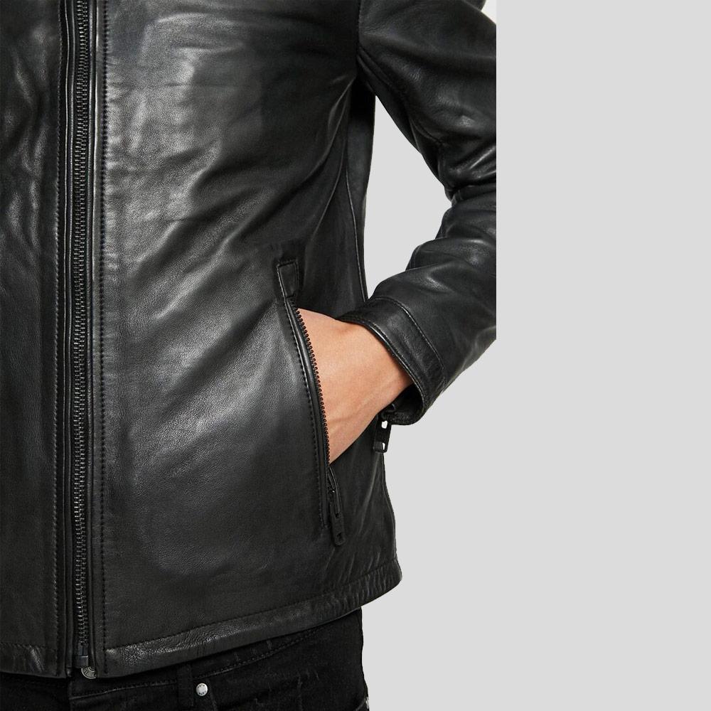 men's black quilted leather biker jacket armand texture detail