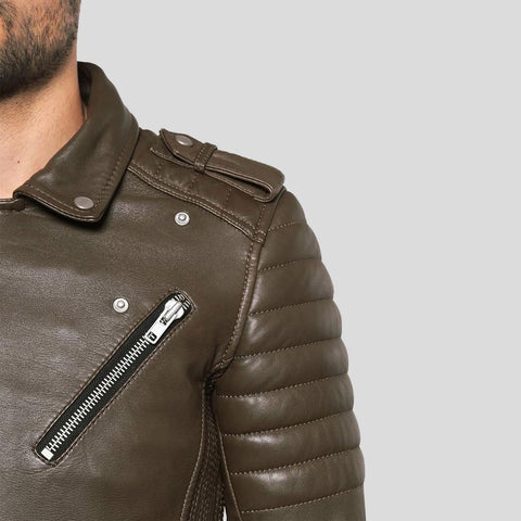 men's brown quilted lambskin leather biker jacket cassian back view