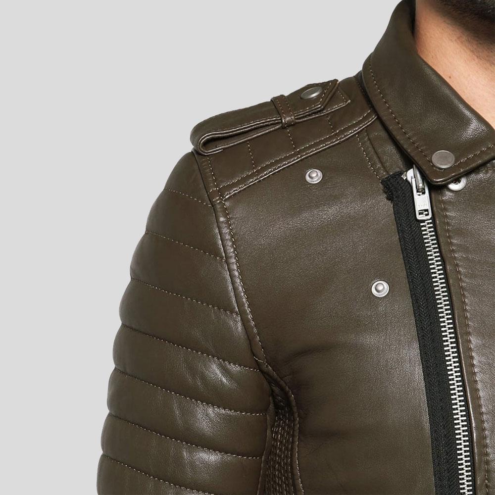 men's brown quilted lambskin leather biker jacket cassian texture detail