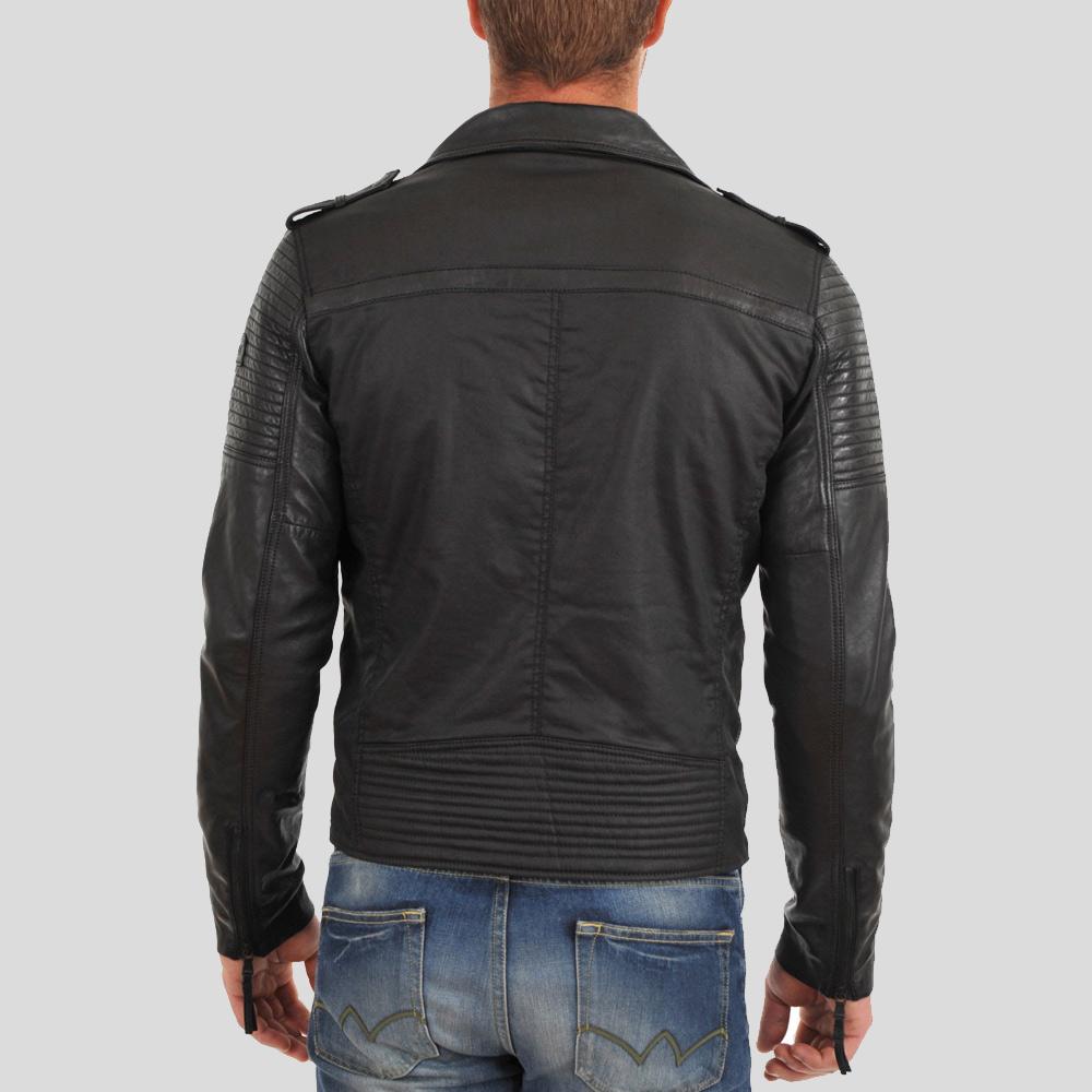 • black leather jacket zipper cuff close up

