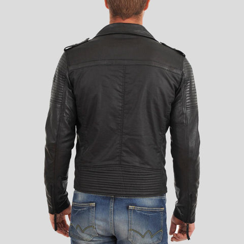 • black leather jacket zipper cuff close up
