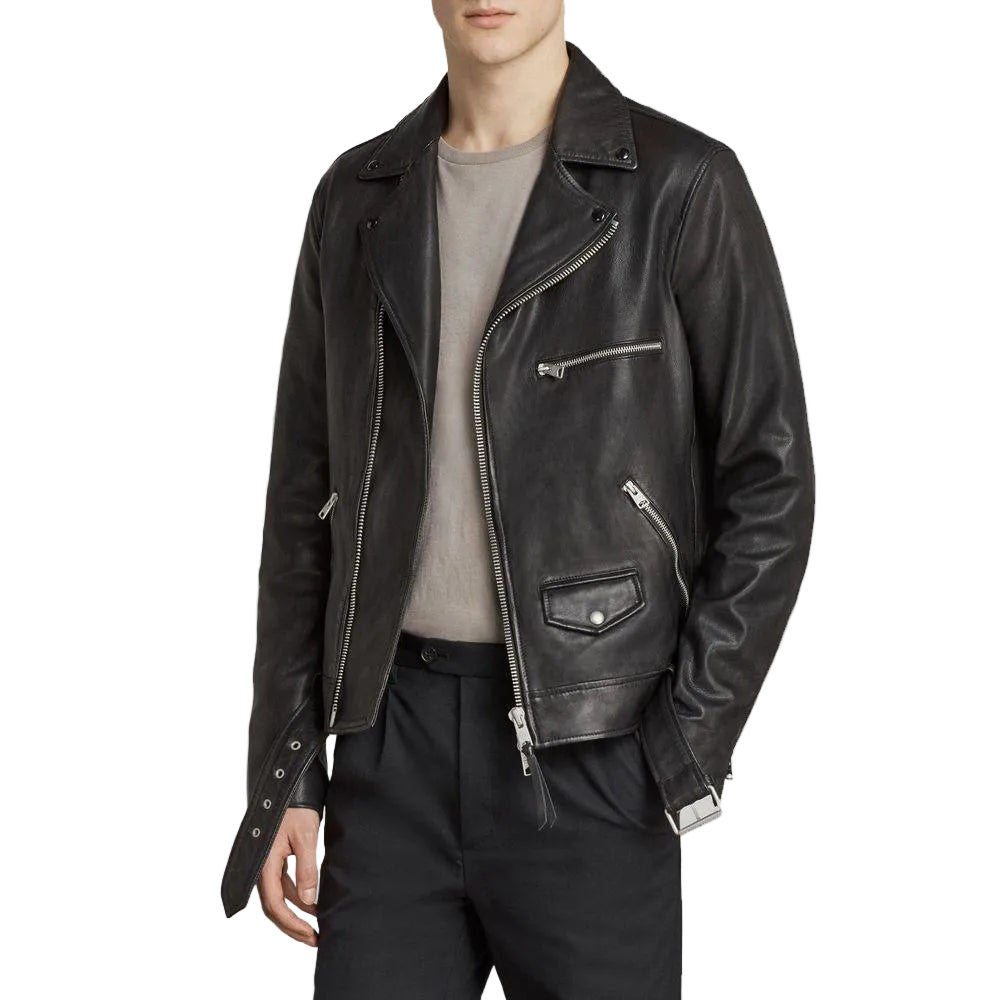 men's black lambskin leather bomber jacket brenner front view