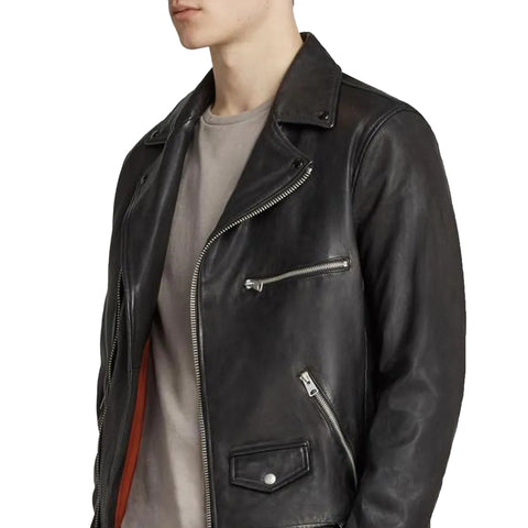 men's black lambskin leather bomber jacket brenner side angle