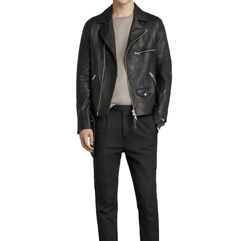 men's black lambskin leather bomber jacket brenner back view