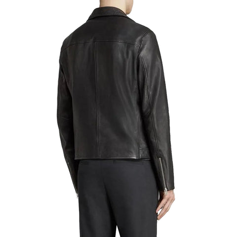 men's black lambskin leather bomber jacket brenner detail close up