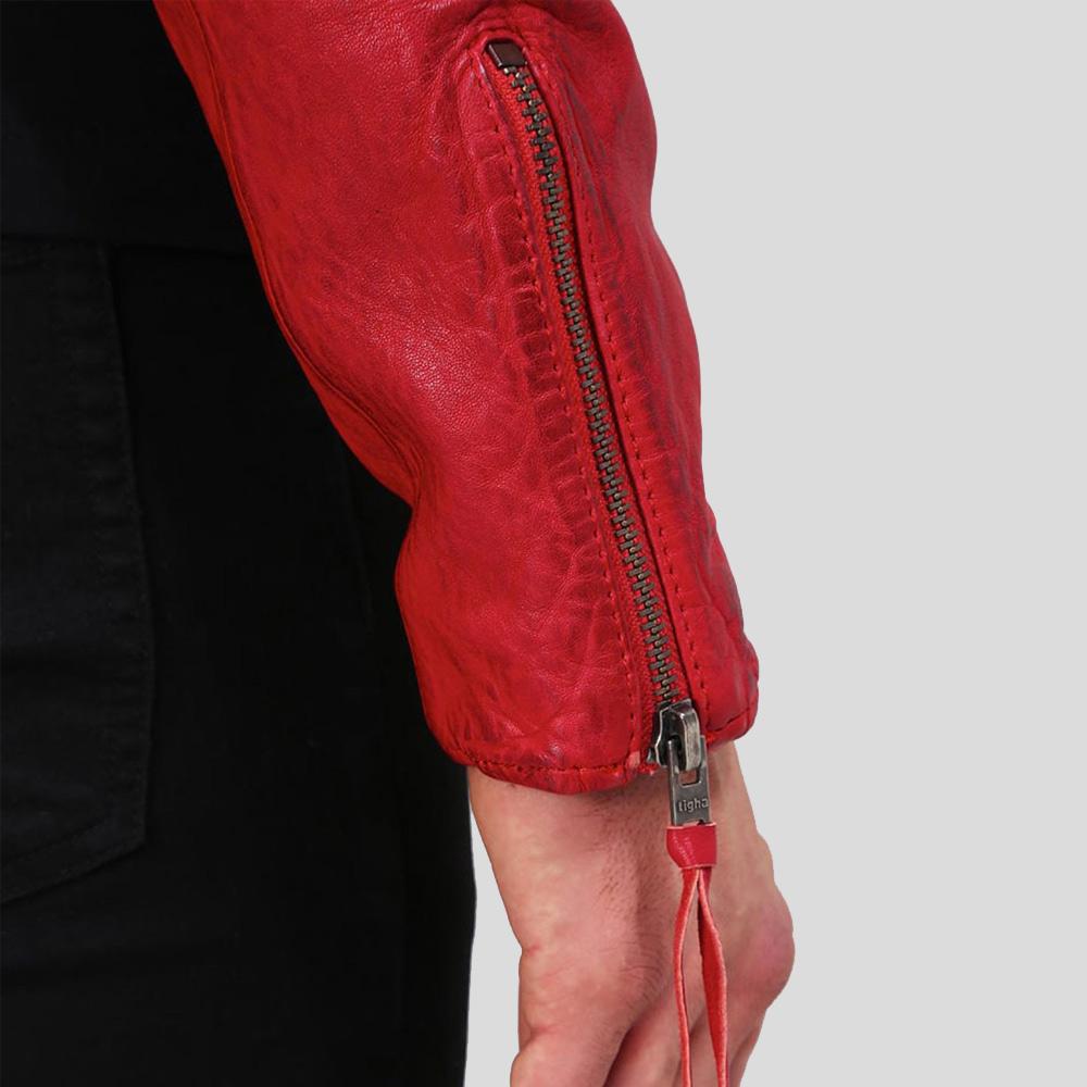 men's black lambskin leather bomber jacket osric detail close up
