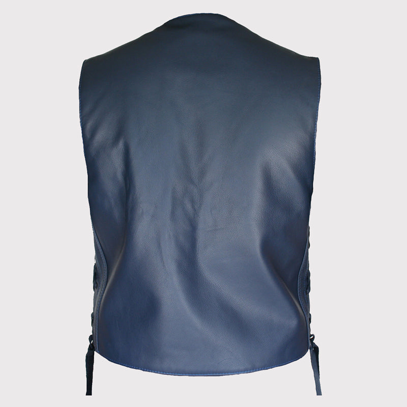 Navy Blue Leather Cruiser Vest - Classic Style, Modern Edge - AMSEL LEATHERS