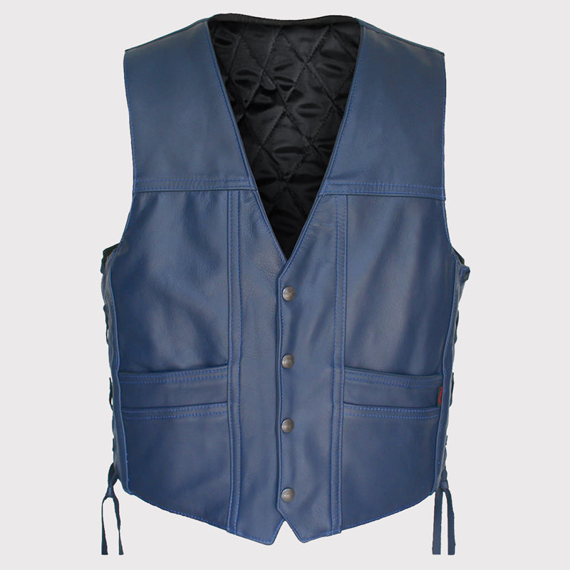 Navy Blue Leather Cruiser Vest - Classic Style, Modern Edge - AMSEL LEATHERS