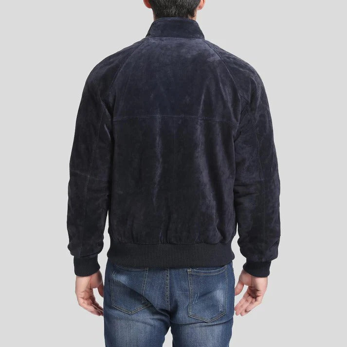 Men's Navy Blue Suede Bomber Leather Jacket - AMSEL LEATHERS