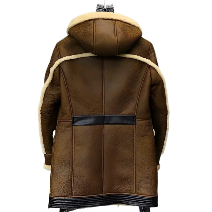 New Men's Hooded Shearling Sheepskin Coat - Long Fur Luxury - AMSEL LEATHERS