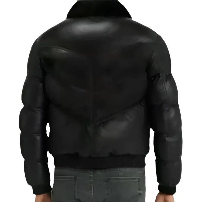 New Men's Genuine Lamb Skin Leather Puffer Jacket with Fur Collar - AMSEL LEATHERS