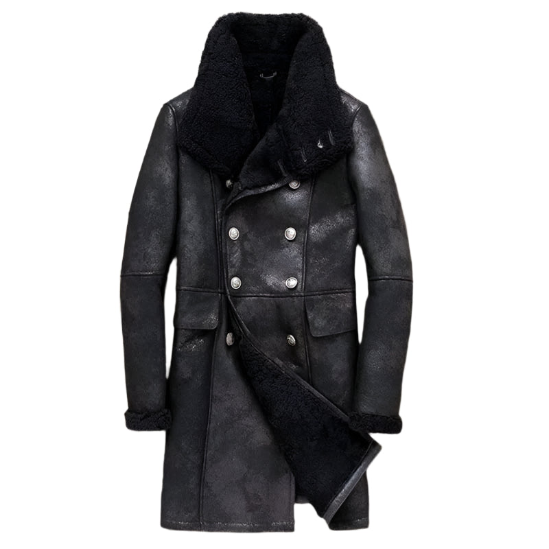 New Men's Long Black B3 Shearling Bomber Jacket Coat - AMSEL LEATHERS