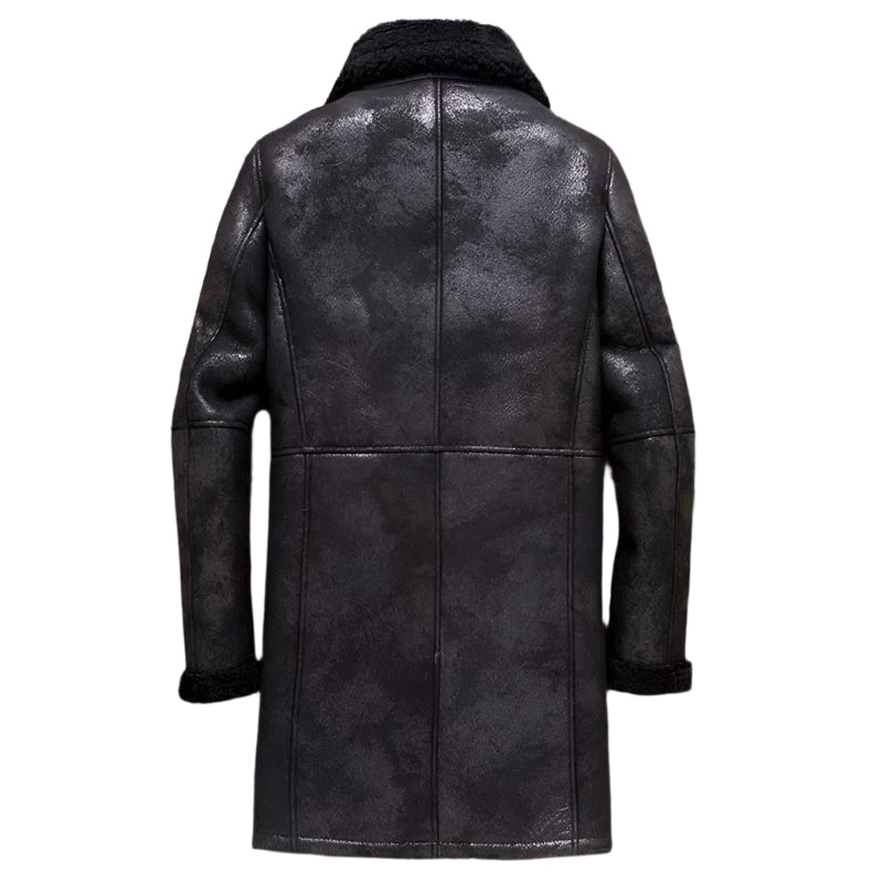 New Men's Long Black B3 Shearling Bomber Jacket Coat - AMSEL LEATHERS