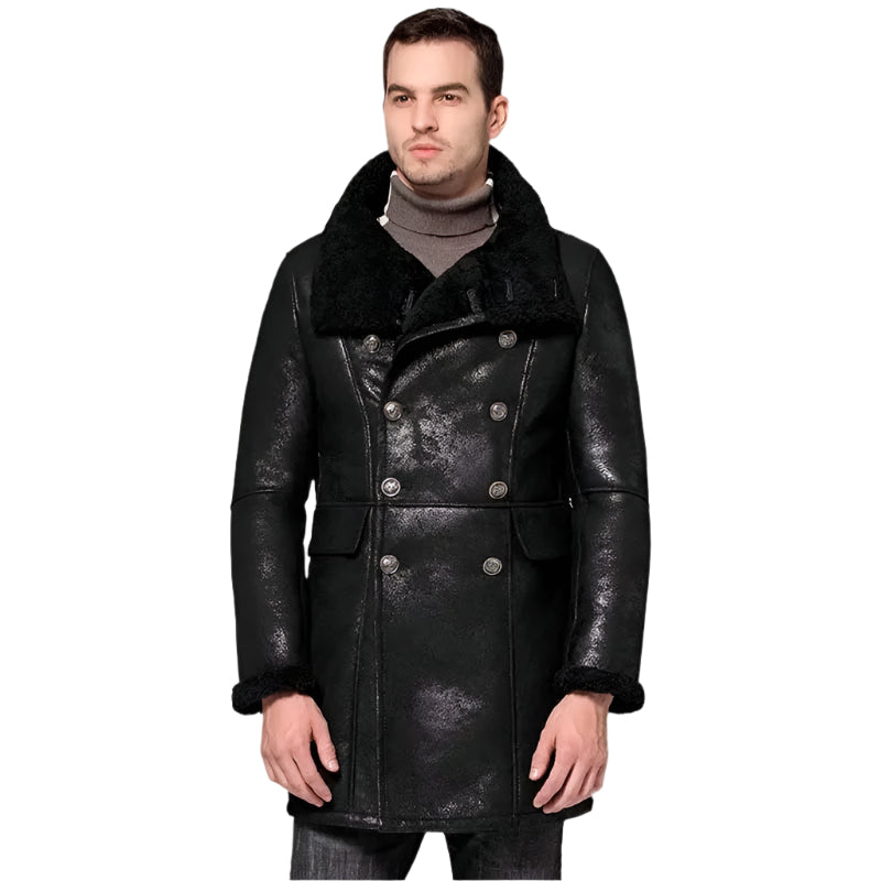 New Men's Long Black B3 Shearling Bomber Jacket Coat - AMSEL LEATHERS