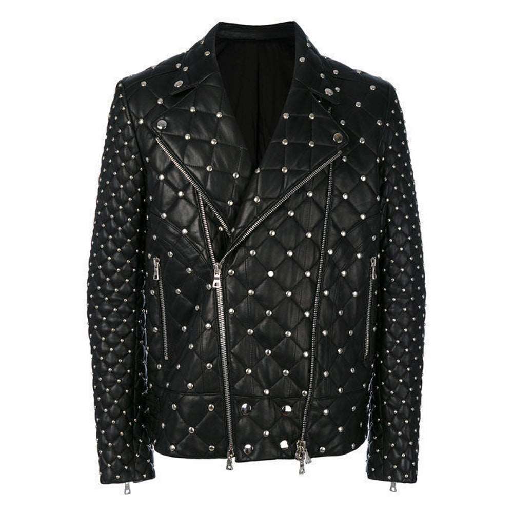 Customized Silver Studded Fashion Leather Jacket Men - AMSEL LEATHERS