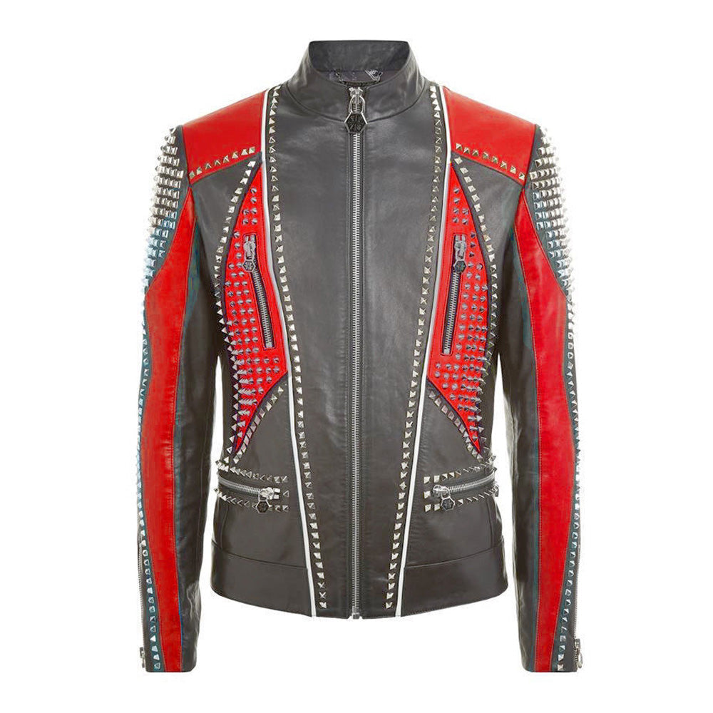 Men Studded Designer Leather Jacket - AMSEL LEATHERS