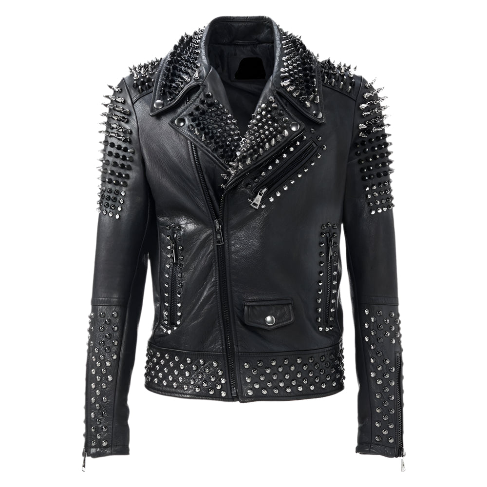 Men's Black Silver Studded Brando Biker Jacket – Bold & Stylish - AMSEL LEATHERS