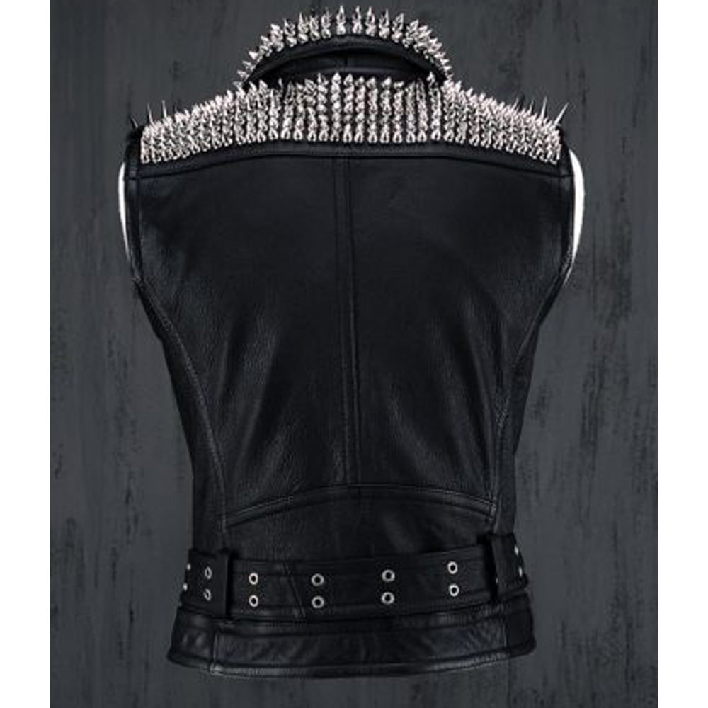 Men Silver Studded Leather Vest Party Wear Winter Summer - AMSEL LEATHERS