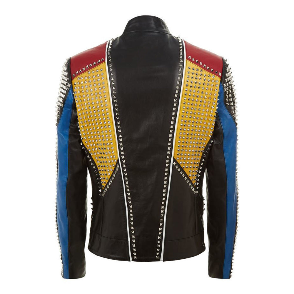 Men Handmade Multi color Philipp Full Studded Leather Jacket - AMSEL LEATHERS