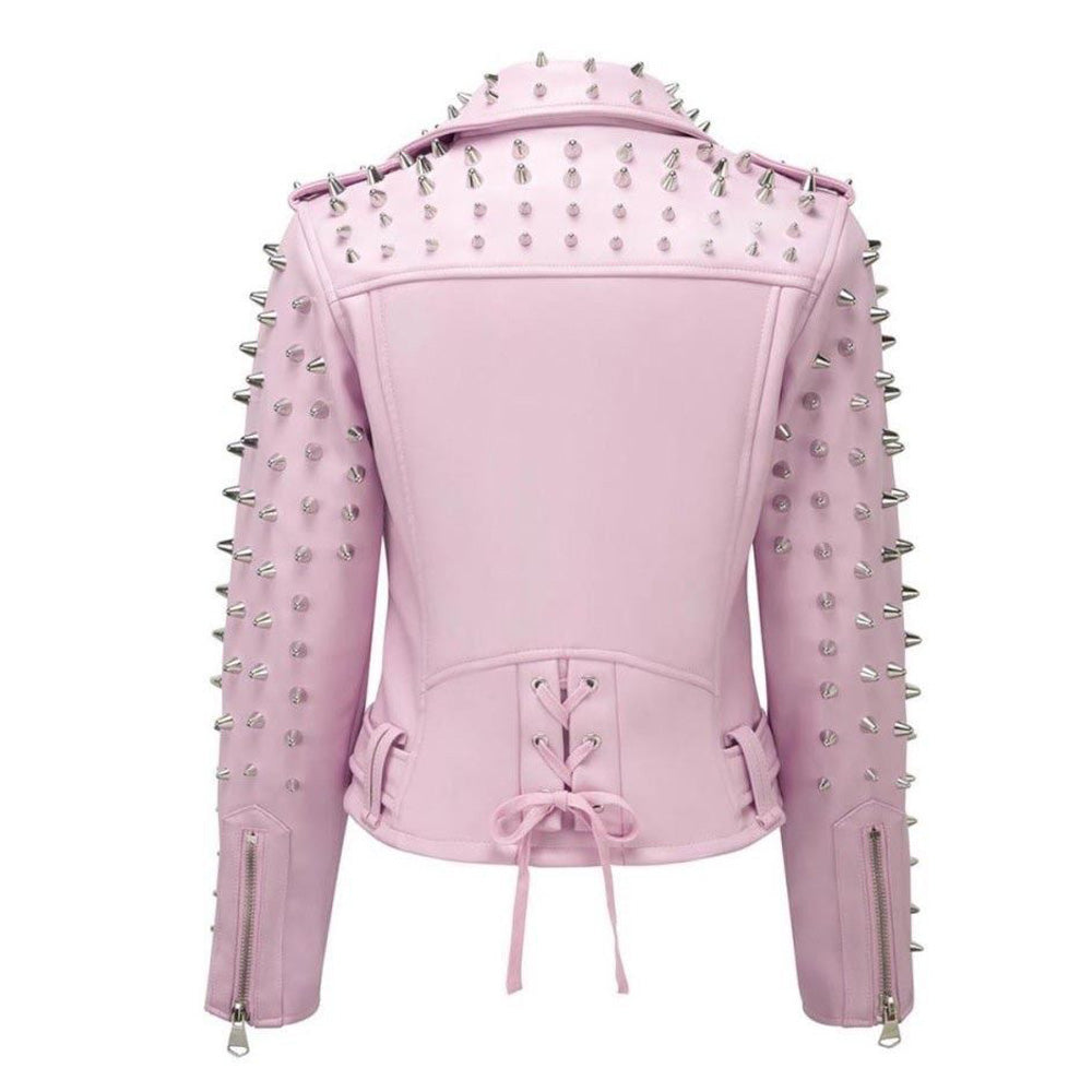 Hot Pink Studs Leather Jacket - AMSEL LEATHERS