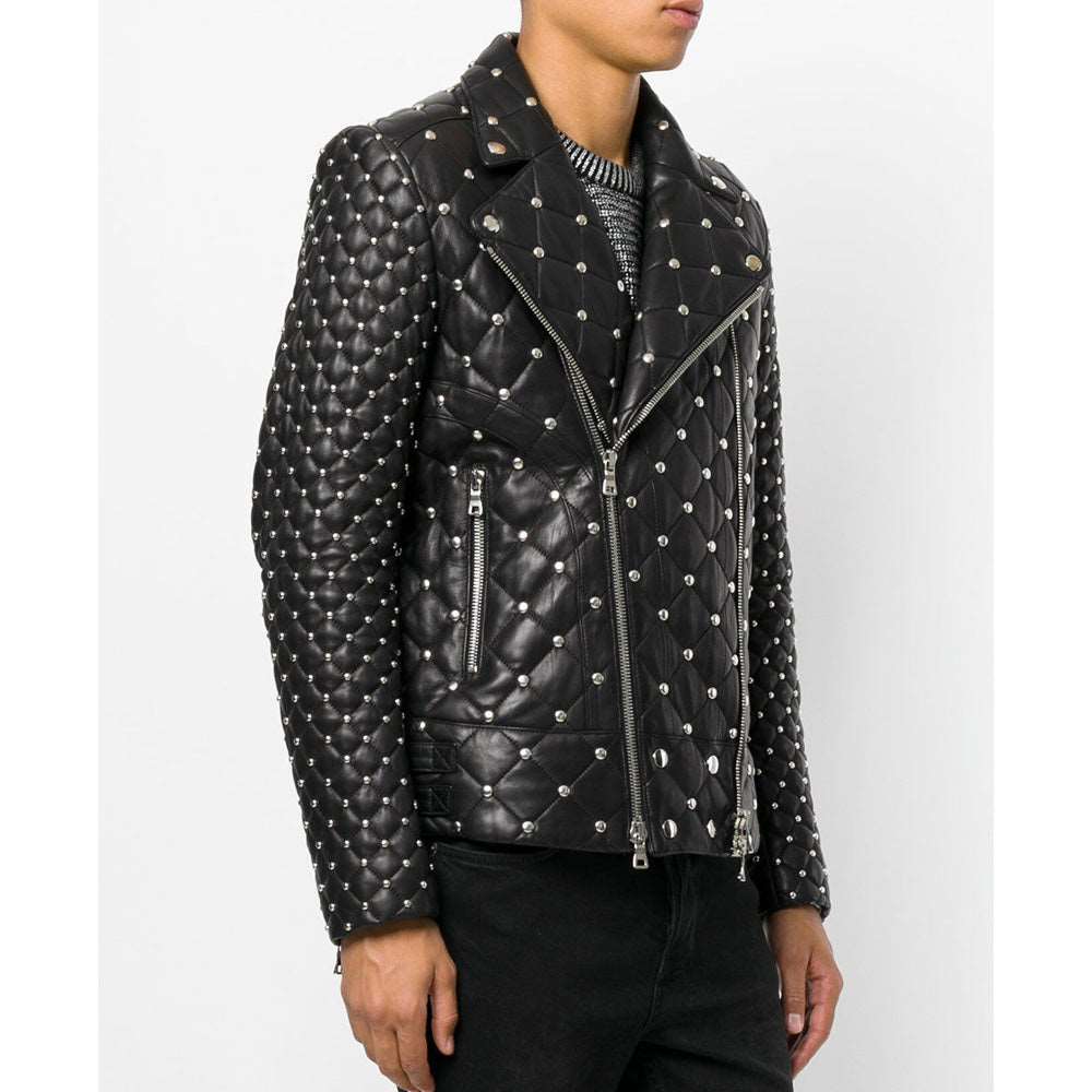 Customized Silver Studded Fashion Leather Jacket Men - AMSEL LEATHERS