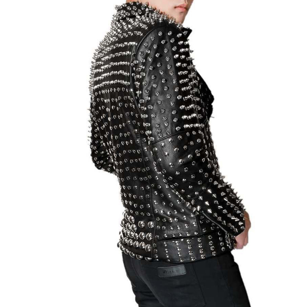 Men's Lambskin leather jacket Full Silver studded - AMSEL LEATHERS