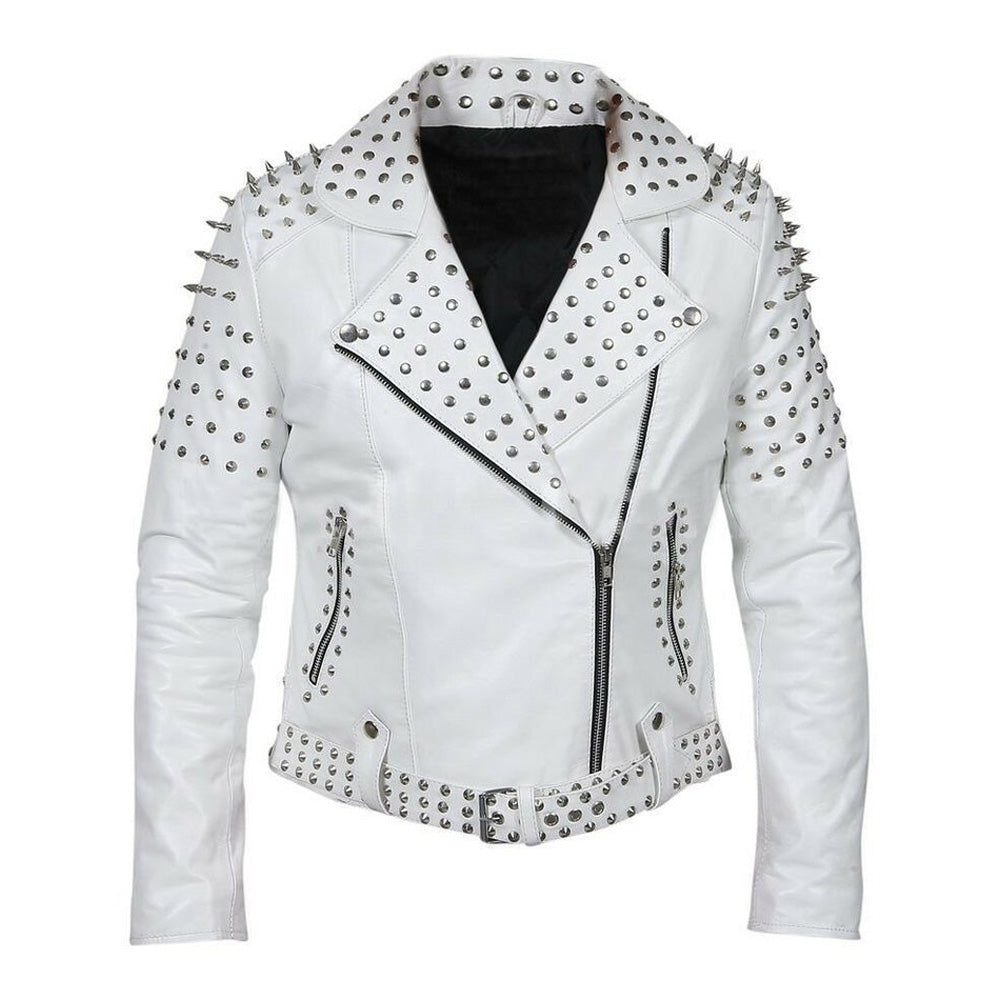 Women Brando Studs Leather Jacket - AMSEL LEATHERS