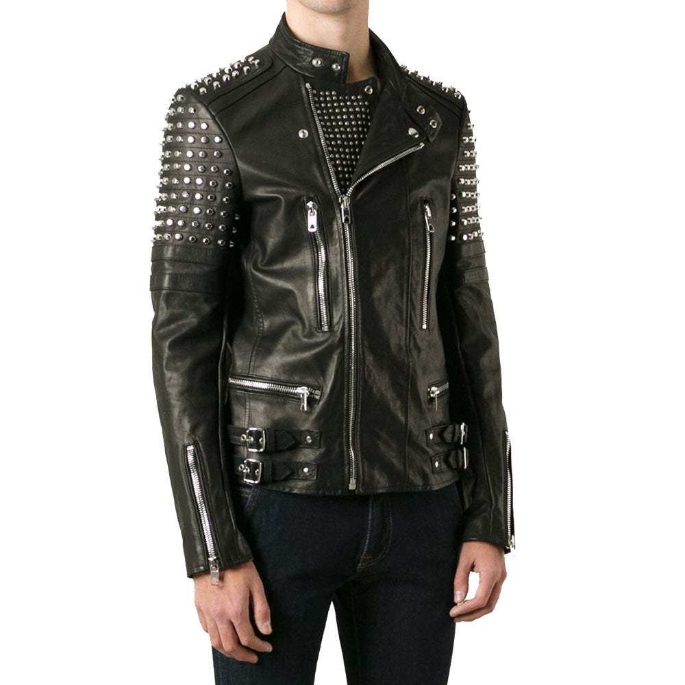 New Classy Look Studded Men Biker Leather Jacket - AMSEL LEATHERS