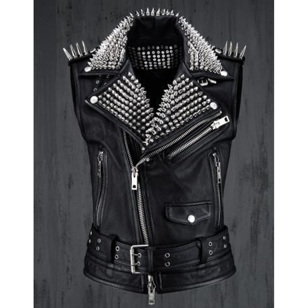 Men Silver Studded Leather Vest Party Wear Winter Summer - AMSEL LEATHERS