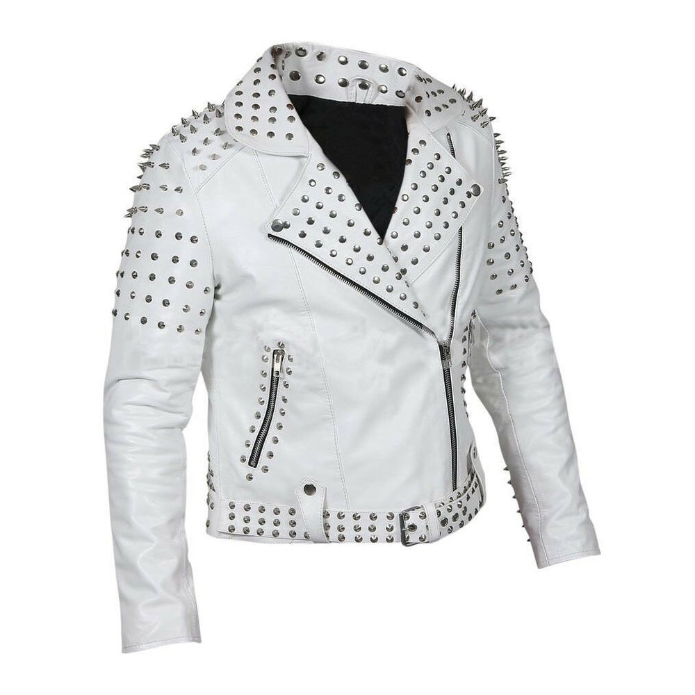 Women Brando Studs Leather Jacket - AMSEL LEATHERS