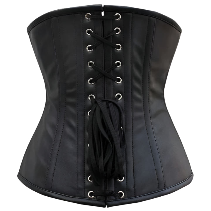 Olesya Blood Crossed Black Faux Leather Underbust Corset - AMSEL LEATHERS