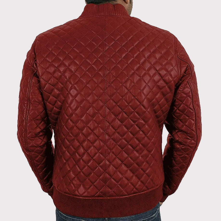 Original Lambskin Quilted Leather Jacket for Men - Biker Casual Style - AMSEL LEATHERS